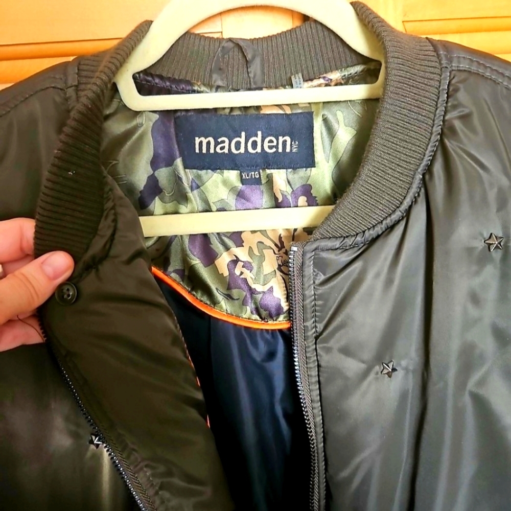 Madden NYC, Girls Coat, XL, Olive Green with Star Studs on Front